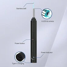 Visual Ear Pick,Intelligent Visual Ear Scoop,Ear Wax Removal,Ear Cleaner HD Camera,Smart Visual Earwax Cleaning Tool With 6 LED Lights,6 Ear Scoop Ear Tips Replacement,Ear Cleaner For IOS & Android - Black - View 6