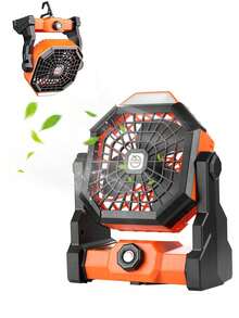 Anirun 便攜式USB戶外風扇，無限速度調節，強風，LED照明，USB充電，長效電源，適用於戶外活動，保持涼爽 - 橘色 - 查看 1