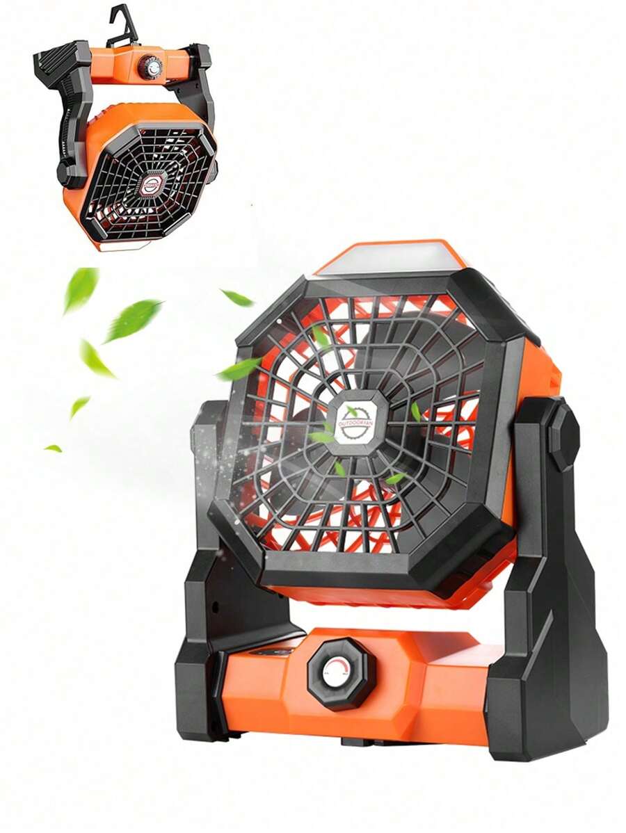 Anirun 便攜式USB戶外風扇，無限速度調節，強風，LED照明，USB充電，長效電源，適用於戶外活動，保持涼爽 - 橘色 - 查看 1