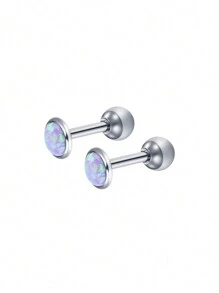 CIZME 2 piezas Pendientes de cartílago con circonita cúbica y ópalo plateado, anillos para el labio, joyería de piercing para cartílago/trago/hélice/concha, pendientes de cartílago/trago/hélice de acero inoxidable para mujer, pendiente de cartílago de 16G, pendientes de hélice con respaldo plano para cartílago, concha, joyería de piercing para mujer, pendientes de trago de 16G para mujer, pendientes de cartílago con respaldo plano de acero inoxidable, pendientes de botón con respaldo plano para labrete, concha, hélice, cartílago, trago, joyería de piercing