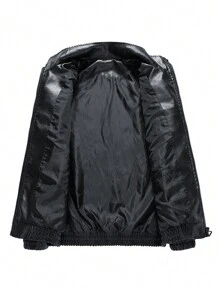 男士长袖印花PU皮夹克，适合秋季，朋克风 - 黑色 - 查看 7