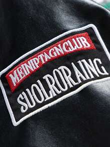 男士长袖印花PU皮夹克，适合秋季，朋克风 - 黑色 - 查看 5