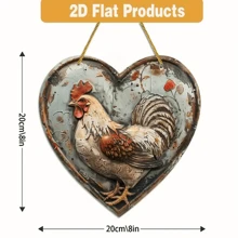 1 pieza Señal de madera plana en 2D de pollo (8 pulgadas x 8 pulgadas), regalo divertido para amigos, señal vintage, señal de madera retro, señal con forma de corazón, señal de granja de estilo rústico, adecuada para jardín, cueva de hombre, bar, club, decoración de pared de granja, decoración del hogar, decoración exterior, sin cuerda dorada incluida - Multicolor - Ver 2