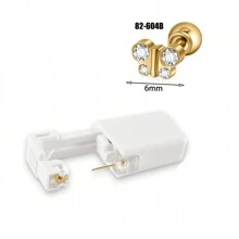 1PC Easy To Use Disposable Sterile Ear Piercer With Flower Gem Ball Buckle Set Piercing Gun Body Piercing Jewelry Valentines,Mom,Mother,Mother's Day,Gift - Gold - View 15