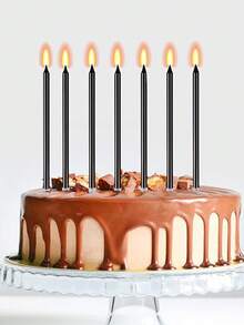 6 piezas de velas negras largas con rosca para decoración de pastel de fiesta de cumpleaños - Negro - Ver 6