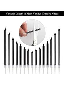 6 piezas de velas negras largas con rosca para decoración de pastel de fiesta de cumpleaños - Negro - Ver 3