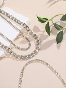 Nooxian 3pcs/Set Multilayer Silver Chain Necklace, European & American Street Hip-Hop Style, Unisex (Random Quantity Of Chain Rings) - Silver - View 3