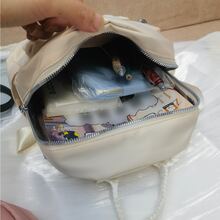 Custom Mini Nylon Backpack With Sparkling Letters And Patches, Travel Backpack, School Backpack, Patched Backpack, Black, Pink, Beige - Beige - View 6