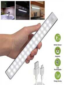 1pc LED Wireless Motion Sensor Cabinet Light, Wireless Magnetic USB Rechargeable Night Light 10/20/30/50cm For Kitchen, Bedroom, Cabinet, Wardrobe, Staircase, Corridor Safety Lighting (200mAh/350mAh) - Cool White - View 4