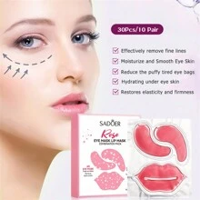 10 对玫瑰唇膜和眼膜组合套装 消除黑眼圈和眼袋 塑造性感双唇 让双眼更明亮 去除唇部死皮 保湿舒缓，非常适合黑唇和皱纹 抚平、保湿护肤套装 - 粉色 - 查看 5