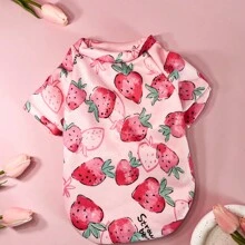 1 pieza Sudadera con capucha y peluche para mascotas con estampado rosa, con patrones de letras y fresas (letras al azar), con gorra sin viento, cálido para gato y perro, adecuado para deportes al aire libre y tiempo libre en otoño e invierno. - Multicolor - Ver 14