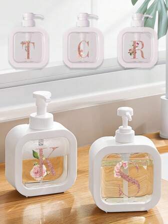 500ml Soap Dispenser White Liquid Lotion Hand Pump Soap Dispenser Travel Reusable Shampoo Bottle Fashion 26 Initial Letter Plastic Hand Soap Dispenser