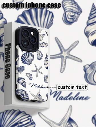 Funda de teléfono personalizada con patrón de conchas, funda protectora de Body completo con textura de TPU suave personalizada con nombre/iniciales, compatible con la serie Apple iPhone 16, ideal para regalos como cumpleaños, graduación, aniversario, San Valentín, Navidad. Elegante, colorido, vintage, lindo, sencillo, divertido, Kawaii personalizado, único, personalizado. Regalos ideales para él, ella, novio, novia, familia, amigos, abuelos, pareja, amantes de las mascotas.