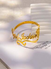 Pulseras personalizadas con dos nombres para mujeres, brazalete de doble nombre de acero inoxidable con corazón de vid, pulsera de color dorado joyería personalizada regalo - Amarillo Oro - Ver 5