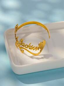 Pulseras personalizadas con dos nombres para mujeres, brazalete de doble nombre de acero inoxidable con corazón de vid, pulsera de color dorado joyería personalizada regalo - Amarillo Oro - Ver 4