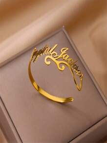 Pulseras personalizadas con dos nombres para mujeres, brazalete de doble nombre de acero inoxidable con corazón de vid, pulsera de color dorado joyería personalizada regalo - Amarillo Oro - Ver 3
