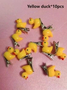 10 Pcs Cute Cartoon Duck Hair Clips - Plastic, One-Size-Fits-All, Hair Accessory - Multicolor - View 10