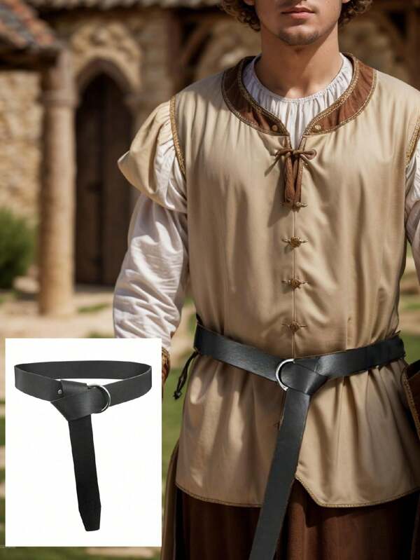 1 Stück Kleidung und Requisiten aus der mittelalterlichen Renaissance-Periode, schwarzer runder Taillengürtel aus PU-Leder