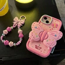 Funda de teléfono con colgante de 3D lindo mariposa rosa, compatible con iPhone 14, compatible con Apple 12 Pro Max/11/13 Funda de silicona, femenina a prueba de agua, a prueba de golpes y resistente a arañazos - Rosa - Ver 1