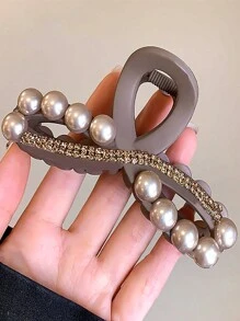 1pc Rhinestone & Faux Pearl Infinitive Bow Shape Hair Claw Clip, Chinese-Style Hair Clip, Office Lady Hairpin, A Nice Gift For Her Hair Clips Hair Jaw Clip Hair Clamps Hair Clutch Hair Catcher Clip, Casual Fall Winter Hair Accessories For Women For Vacation Outfits Woman - Multicolor - View 3