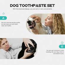 1 Set  Kit De Limpieza / Cuidado Dental Para Perro Sabor Carne de res, kit de cepillo de dientes y pasta dental para mascotas, cuidado y limpieza oral para gatos y perros, pasta de dientes para perros, herramienta de limpieza para dientes de perros - Azul y blanco - Ver 4