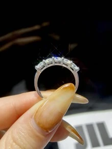 1枚莫桑石钻石订婚戒指，S925纯银承诺戒指，永恒戒指，周年纪念奢华珠宝礼物，送给新娘 - 銀色 - 查看 5