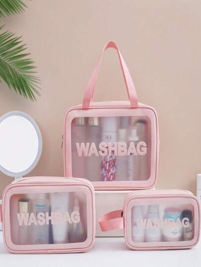 Kit 3 Necessaire Maquiagem Transparente WashBag A Prova De Água