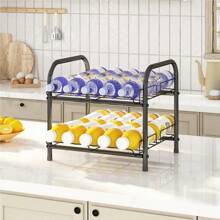 Water Bottle Storage Rack,Metal Beverage Can Rack,Large Capacity Bottled Rack Water Bottle Holder Stand For Cabinet,Countertop Kitchen,Party,Black - 2層 - 查看 1