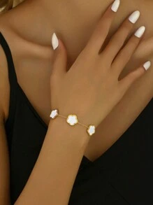 LIEBEIRIS 1 件 18K 镀金不锈钢五角星花手链女士情人节礼物 - 白色 - 查看 4