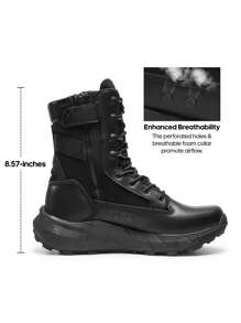 Men's 8-Inch Tactical Military Work Boots - Breathable Leather With Side Zipper, Lightweight For Hiking, Motorcycle, And Combat - 黑色 - 查看 4