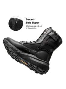 Men's 8-Inch Tactical Military Work Boots - Breathable Leather With Side Zipper, Lightweight For Hiking, Motorcycle, And Combat - 黑色 - 查看 3