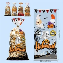 50入組萬聖節玻璃紙餅乾糖果包裝袋，派對小禮物袋