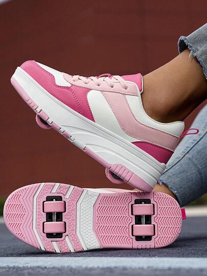 2024 Nya Dam Casual Fashionabla Andningsbara Låga Vamp Tjocka Sulor Osynliga Sneakers, Med Avtagbara Hjul För Utomhusaktiviteter Och Löpning