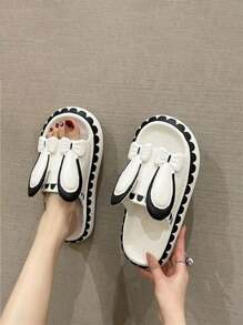 Sandalias De Moda Para Dama Diseño Moño Orejas De Conejo, Sandalias EVA Plana Antideslizantes De Primavera Y Verano Para Hogar Y Vacaciones - Blanco - Ver 2