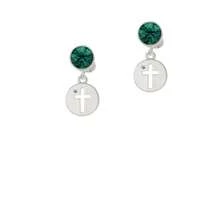 Delight Jewelry Cross Silhouette Crystal Clip On Earrings - 綠水晶 - 查看 2