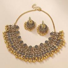 Ball Pendant Earrings & Necklace Set, Antique Gold - Yellow Gold - View 5