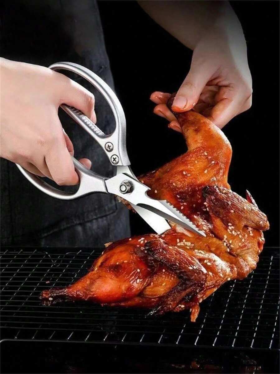 1pc Stainless Steel Kitchen Scissors For Cutting Chicken, Fish And Other Bones - Multicolor - View 1