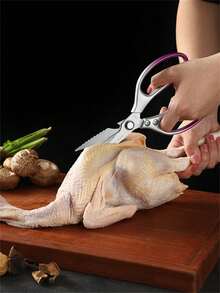 1pc Stainless Steel Kitchen Scissors For Cutting Chicken, Fish And Other Bones - Multicolor - View 2
