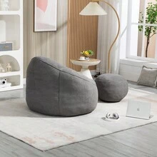 Bedding Bean Bag Sofa Chair High Pressure Foam Bean Bag Chair Adult Material With Padded Foam Padding Compressed Bean Bag With Footrest - 灰色+超細纖維 - 查看 6