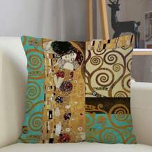 古斯塔夫·克里姆特艺术靠垫套，家庭沙发办公室枕头缎面面料枕套，尺寸：40X40 厘米，小号装饰枕套