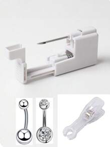 4PCS Professional Body Piercing Kit For Belly Button/Lip/Tongue/Ear/Nose/Navel, Piercing Gun Kits, Body Piercing Needle Tool Kits Stainless Steel For Women Men(Belly Button Piercing Kit) - Silver - View 1