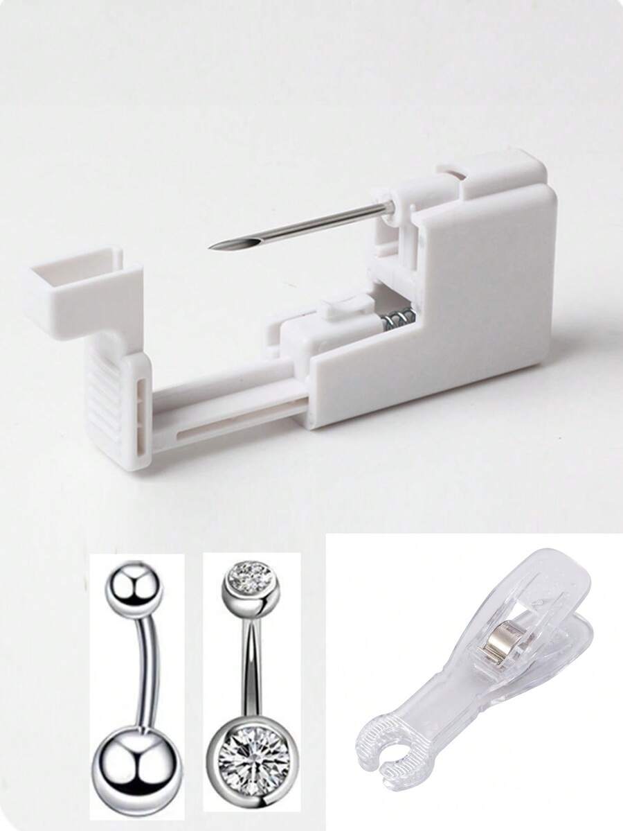 4PCS Professional Body Piercing Kit For Belly Button/Lip/Tongue/Ear/Nose/Navel, Piercing Gun Kits, Body Piercing Needle Tool Kits Stainless Steel For Women Men(Belly Button Piercing Kit) - Silver - View 1