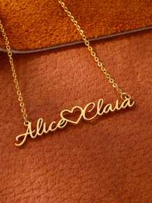 1pc Customized Couple Name Pendant Necklace, Personalized Heart-Shaped Nameplate Necklace, 18K Gold Plated Stainless Steel Adjustable Chain, Custom Jewelry Fashion Accessory, Ideal Gift For Valentine's Day, Birthday, Anniversary, Silver, Gold, Fashionable, Autumn , Minimalist, Casual, Vintage, Customized, Personalized, Unique, Suitable For Girlfriend, Mom, Family, Friends, Daughter - Yellow Gold - View 8