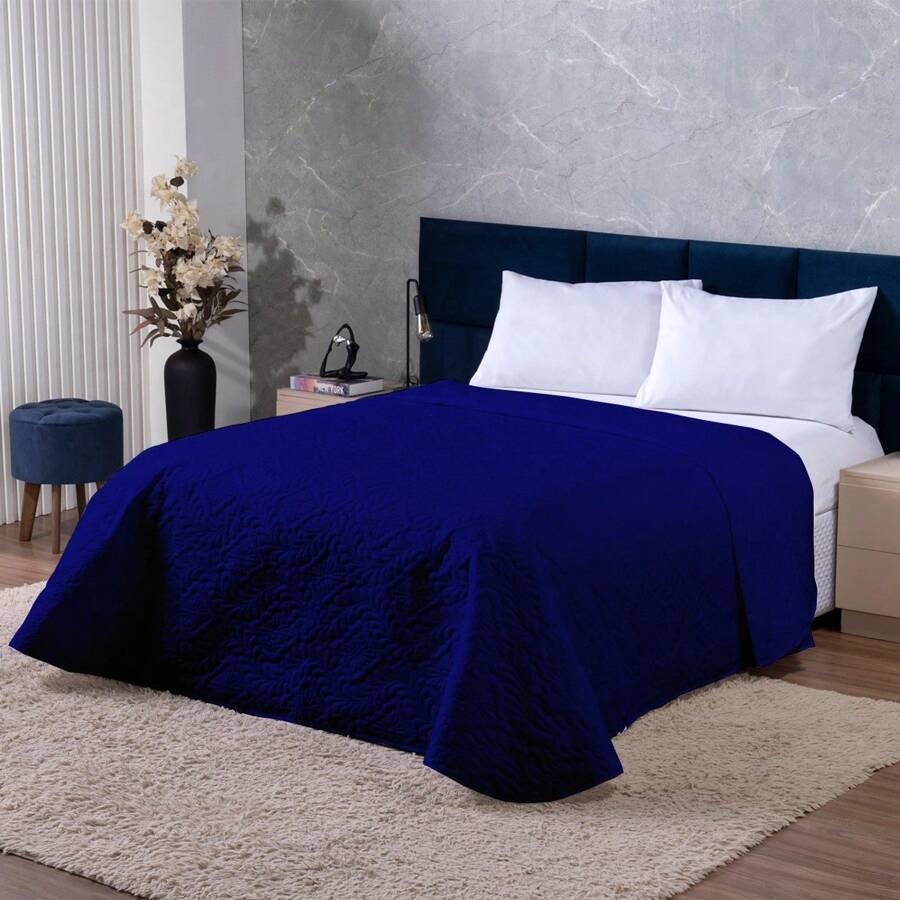 Ultrasonic Embroidered Quilt Double Queen And King Size Quilted Basic - Màu xanh hải quân - Xem 1