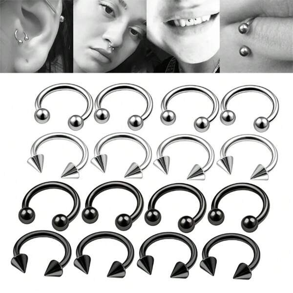 8Pcs Stainless Steel Septum Piercing Nose Ring Cartilage Earrings For Women Men Body Jewelry Punk Accessories 16G