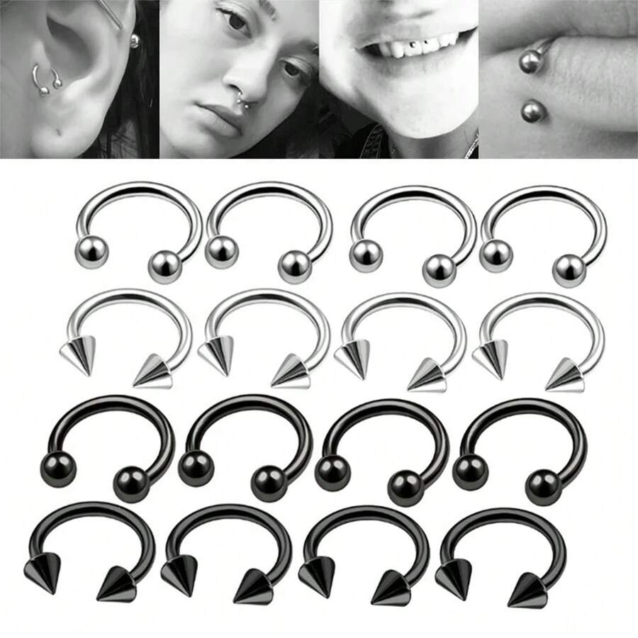 8Pcs Stainless Steel Septum Piercing Nose Ring Cartilage Earrings For Women Men Body Jewelry Punk Accessories 16G