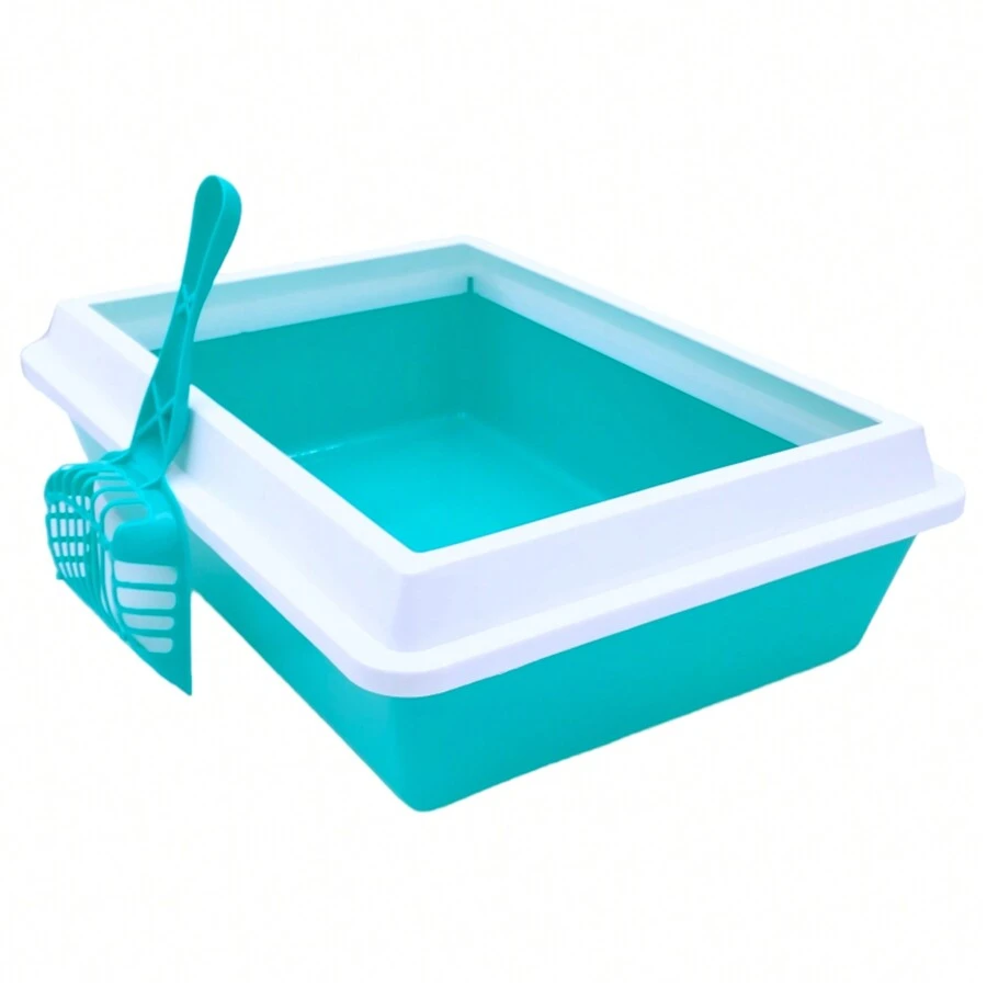 Arenero Grande Para Gato Bicolor + Palita - Celeste - Ver 1