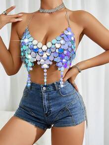 亮片装饰时尚音乐节女式背心