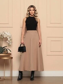 Evangelical Skirt With Pocket In Non-Transparent Twill Fabric Casual Social - 卡其色 - 查看 1