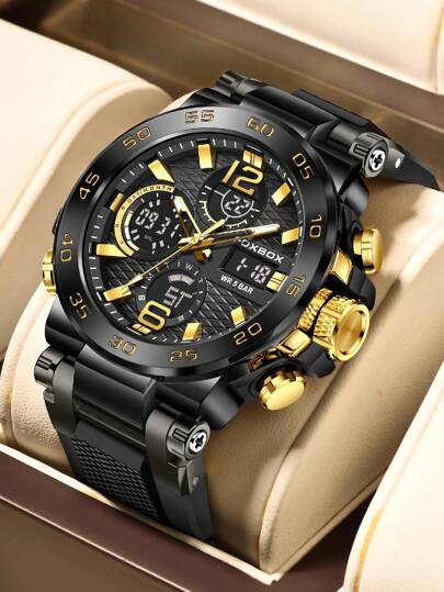Foxbox Fb0033 Men's Black & Gold Fluorescent Waterproof Digital Watch